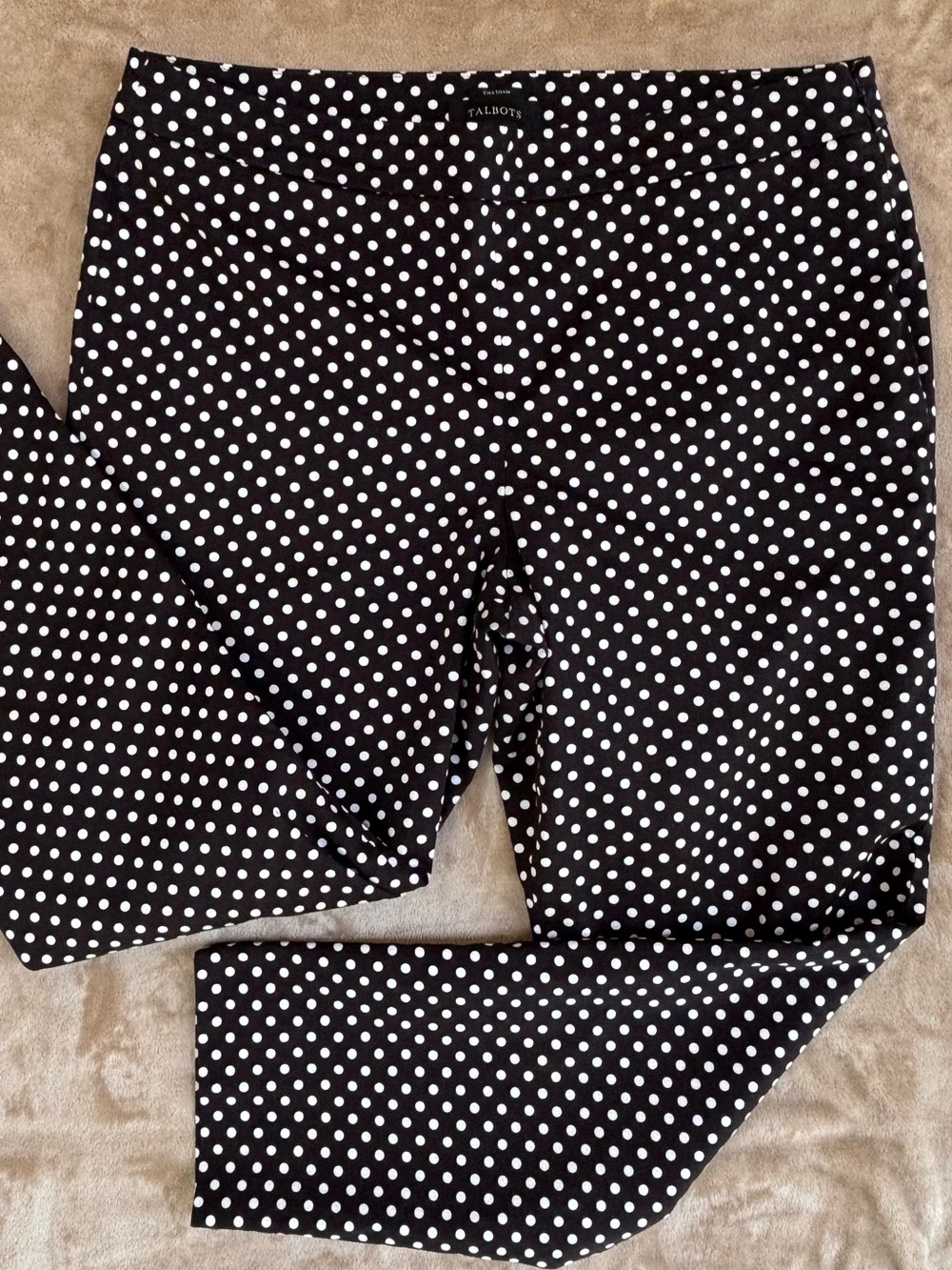 Talbots Chatham Black Polka Dot Stretch Flat Front Pants, 14
